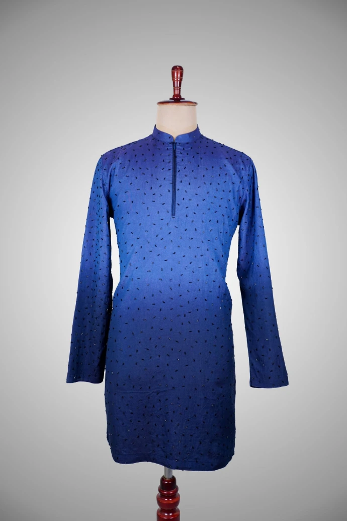 Ombre Blue kurta with minimal embroidery 