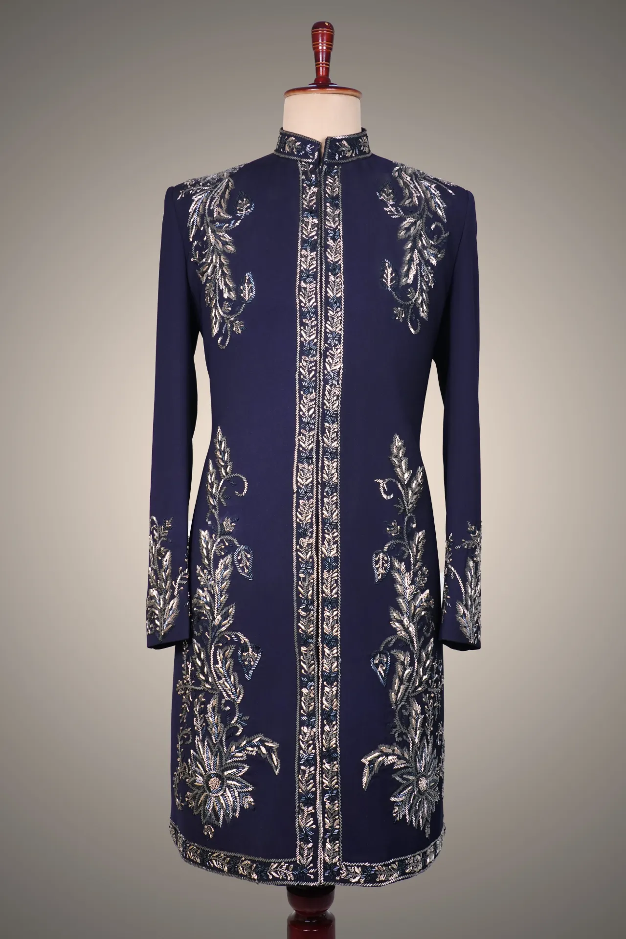 Blue sherwani with all over hand embroidery