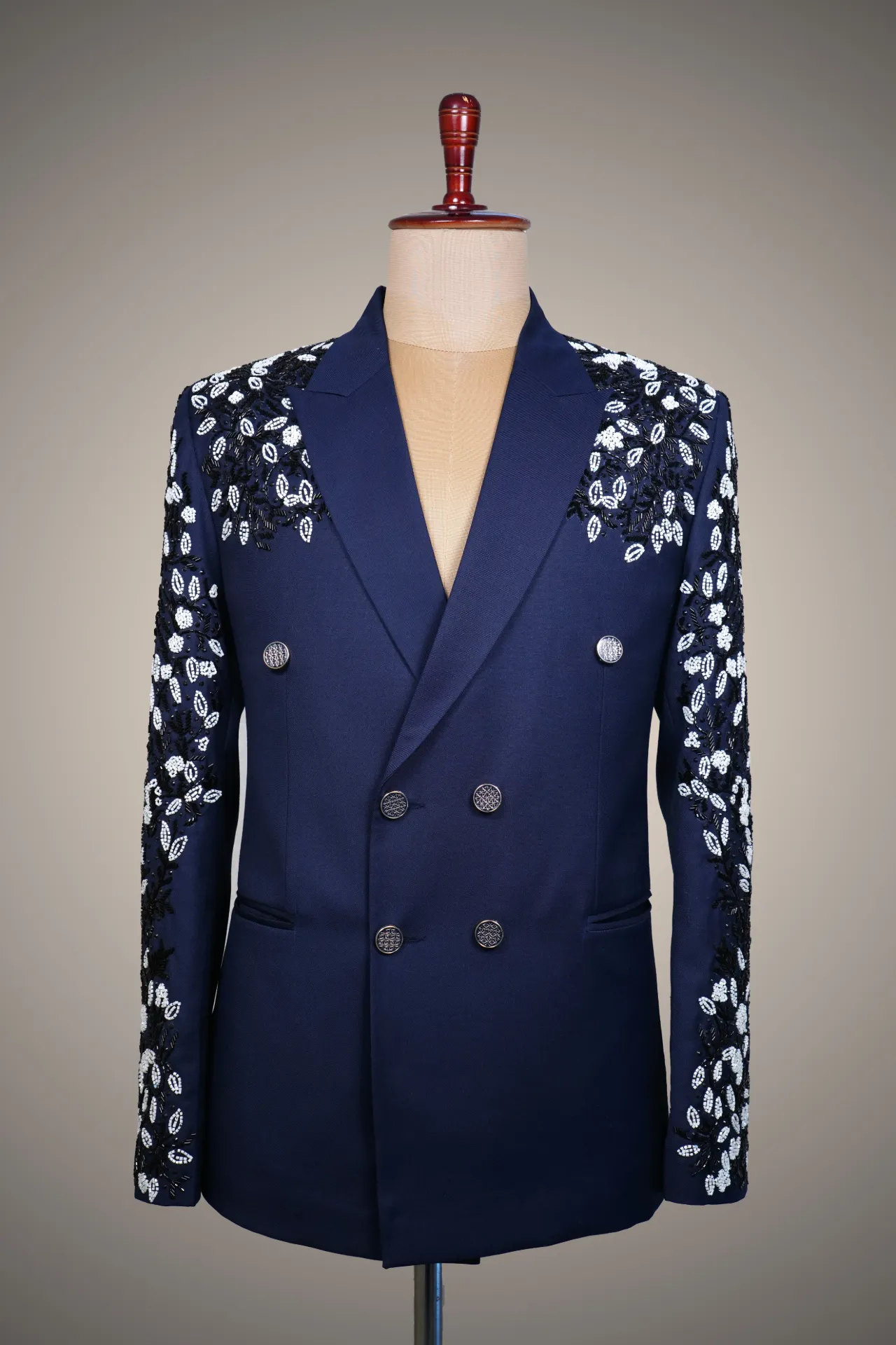 Mens blazer with black and white bead embroidery