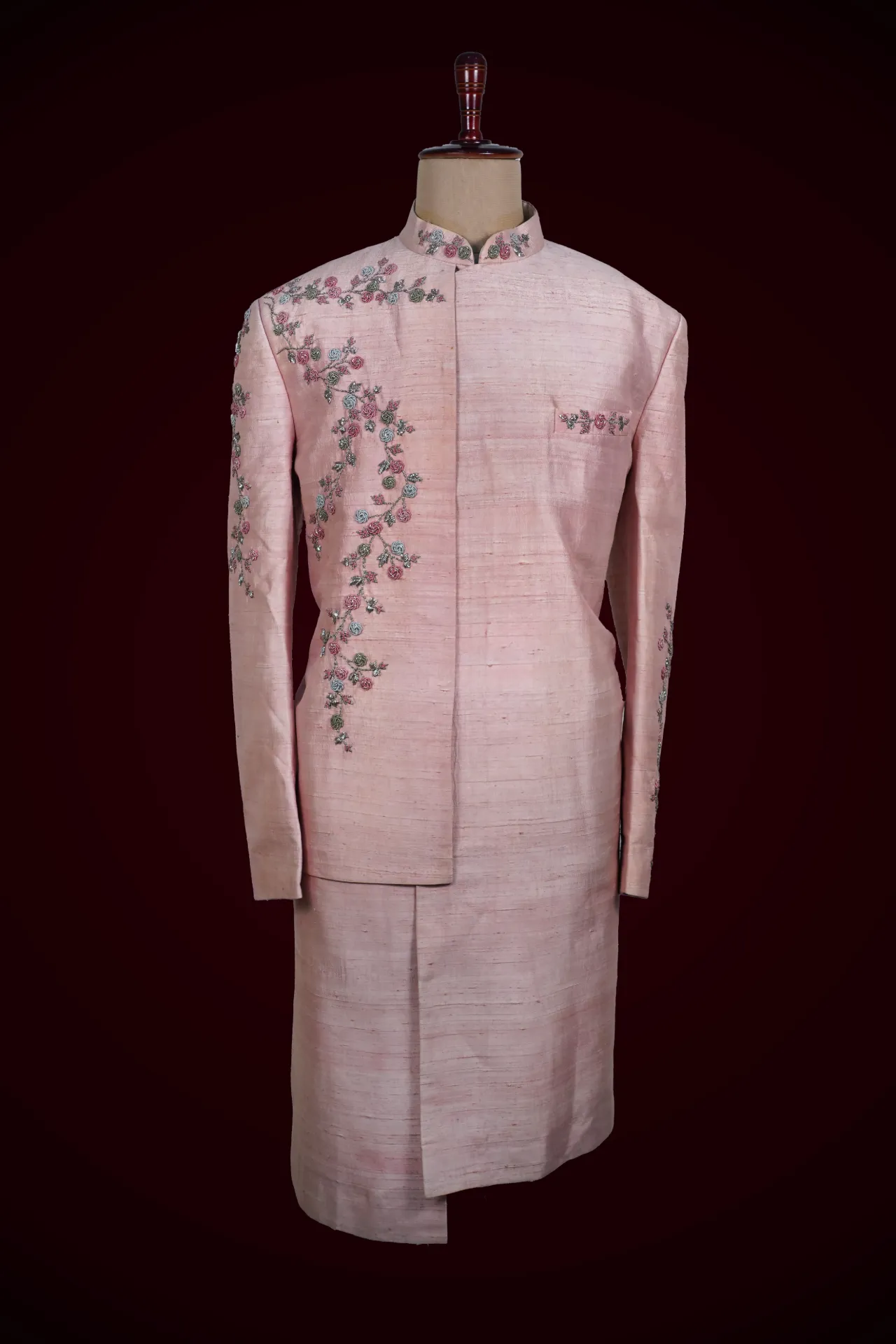 Blush pink sherwani with embroidery