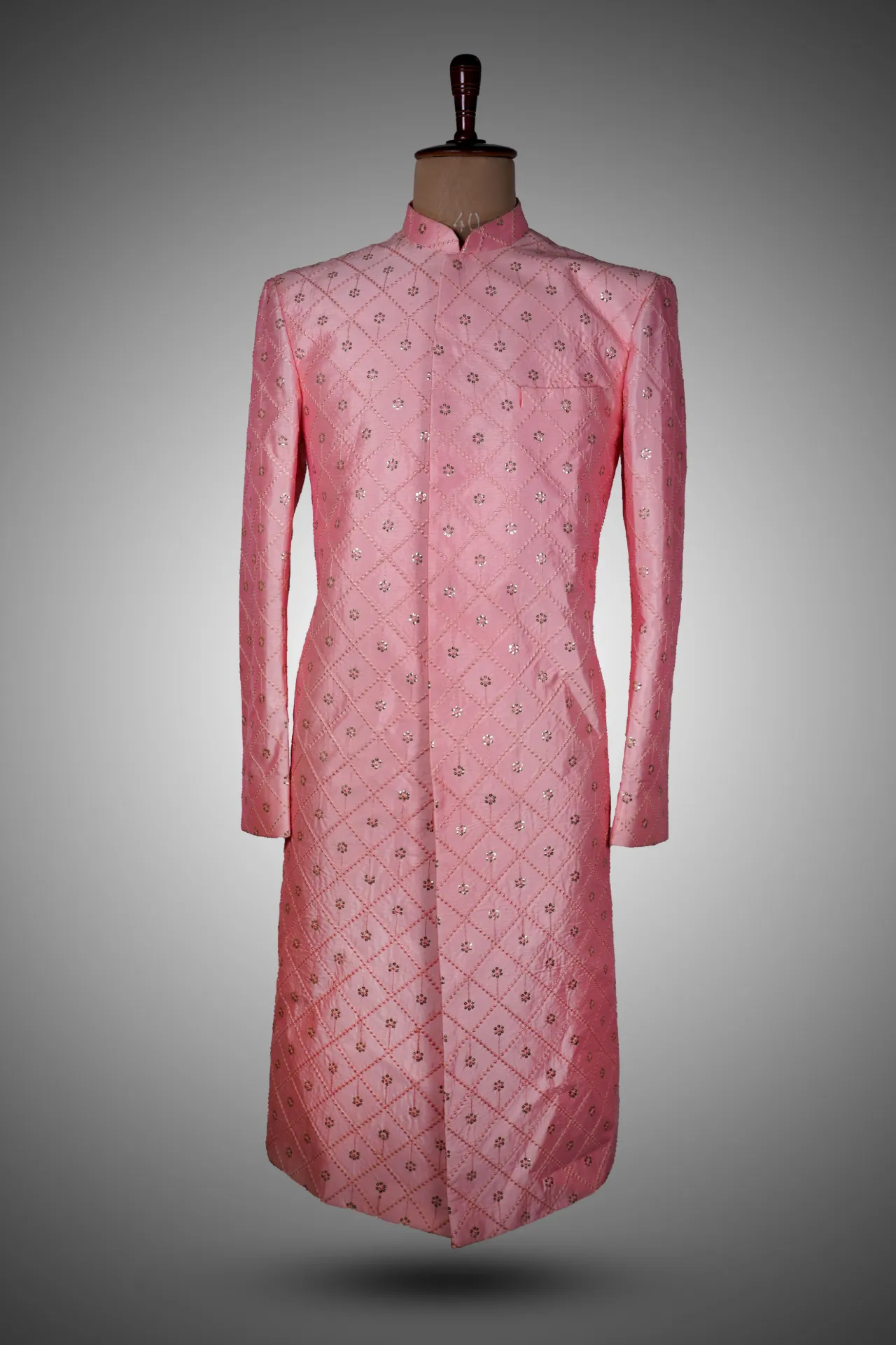 Blush pink sherwani with thread and sequins embroidery