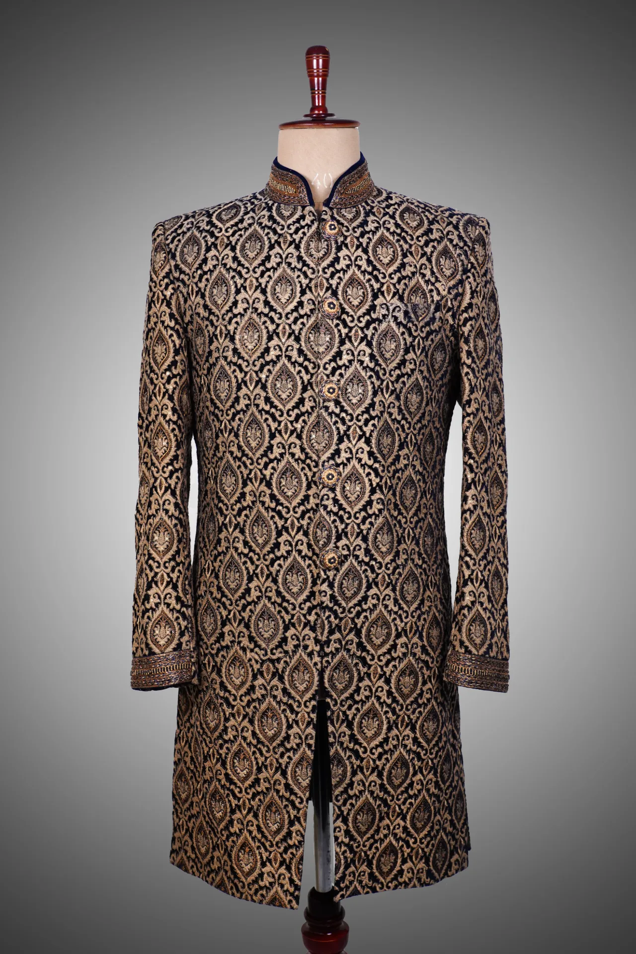 Black velvet all over brocade sherwani
